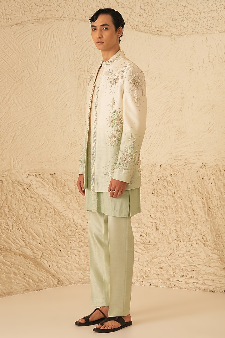 Ivory-Pista Ombre Dupion Silk Hand Embroidered Indowesern Set by Shreyansh Designs at Pernia's Pop Up Shop