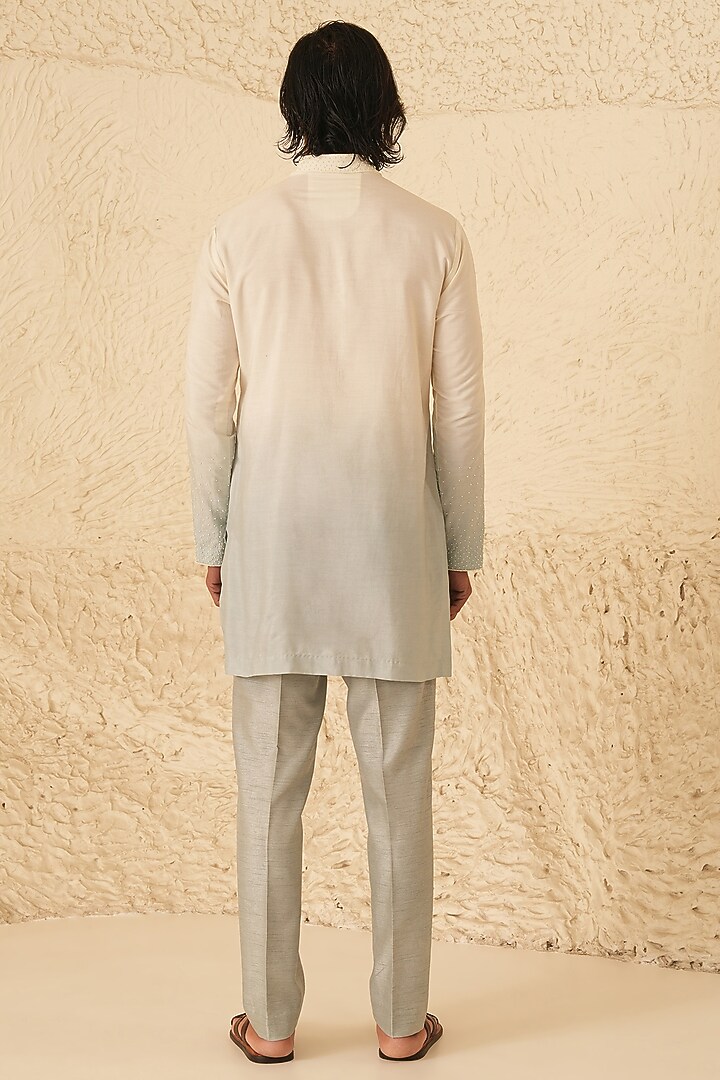 Ivory-Powder Blue Ombre Cotton Silk Hand Embroidered Kurta Set by Shreyansh Designs at Pernia's Pop Up Shop