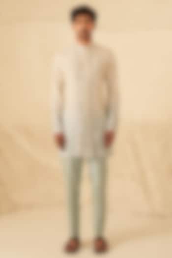 Ivory-Powder Blue Ombre Cotton Silk Hand Embroidered Kurta Set by Shreyansh Designs at Pernia's Pop Up Shop
