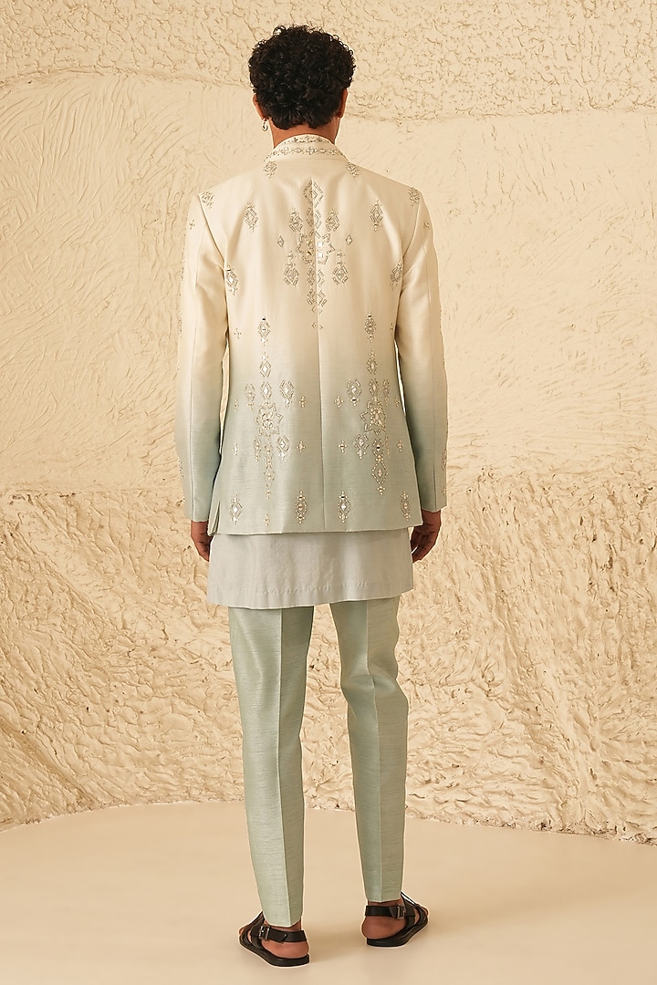 Ivory-Grey Ombre Dupion Silk Hand Embroidered Wedding Indowestern Set by Shreyansh Designs at Pernia's Pop Up Shop