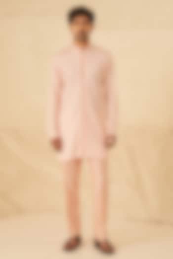 Powder Pink Cotton Silk Hand Embroidered Kurta Set by Shreyansh Designs at Pernia's Pop Up Shop