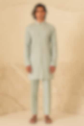 Powder Blue Cotton Silk Hand Embroidered Kurta Set by Shreyansh Designs at Pernia's Pop Up Shop
