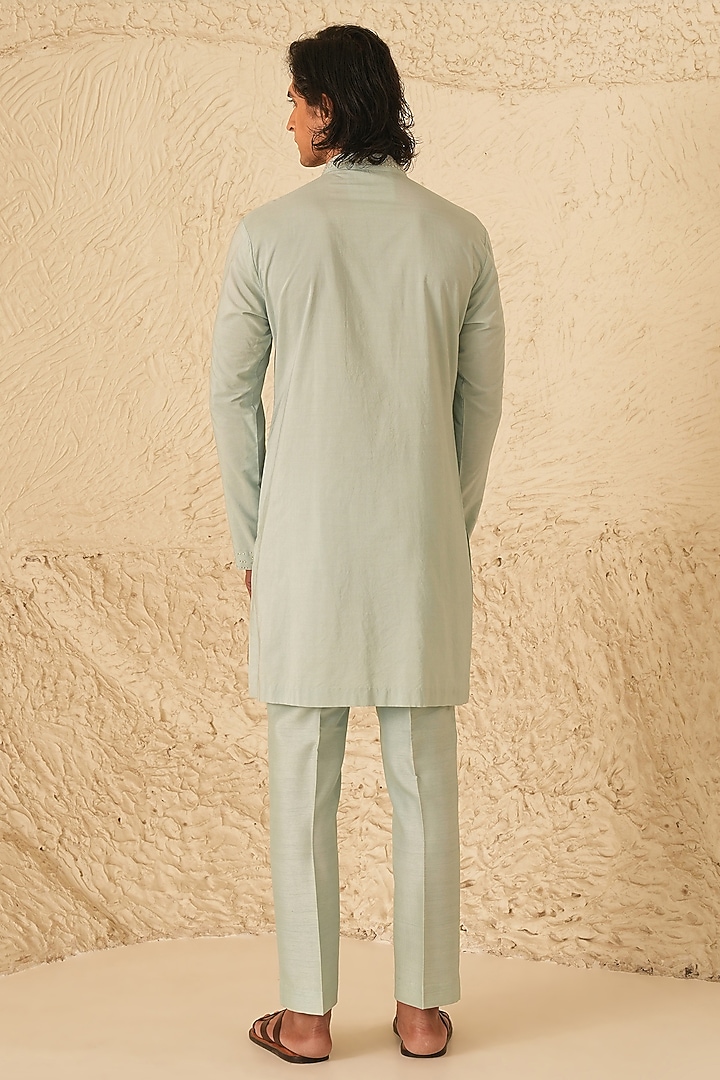 Powder Blue Cotton Silk Hand Embroidered Kurta Set by Shreyansh Designs at Pernia's Pop Up Shop