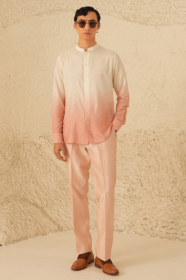 Ivory-Pink Ombre Cotton Silk Kurta Set by Shreyansh Designs at Pernia's Pop Up Shop