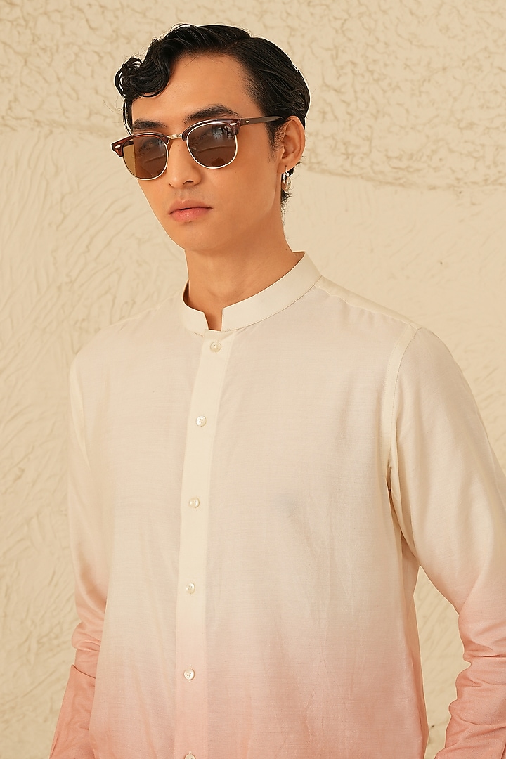Ivory-Pink Ombre Cotton Silk Kurta Set by Shreyansh Designs at Pernia's Pop Up Shop