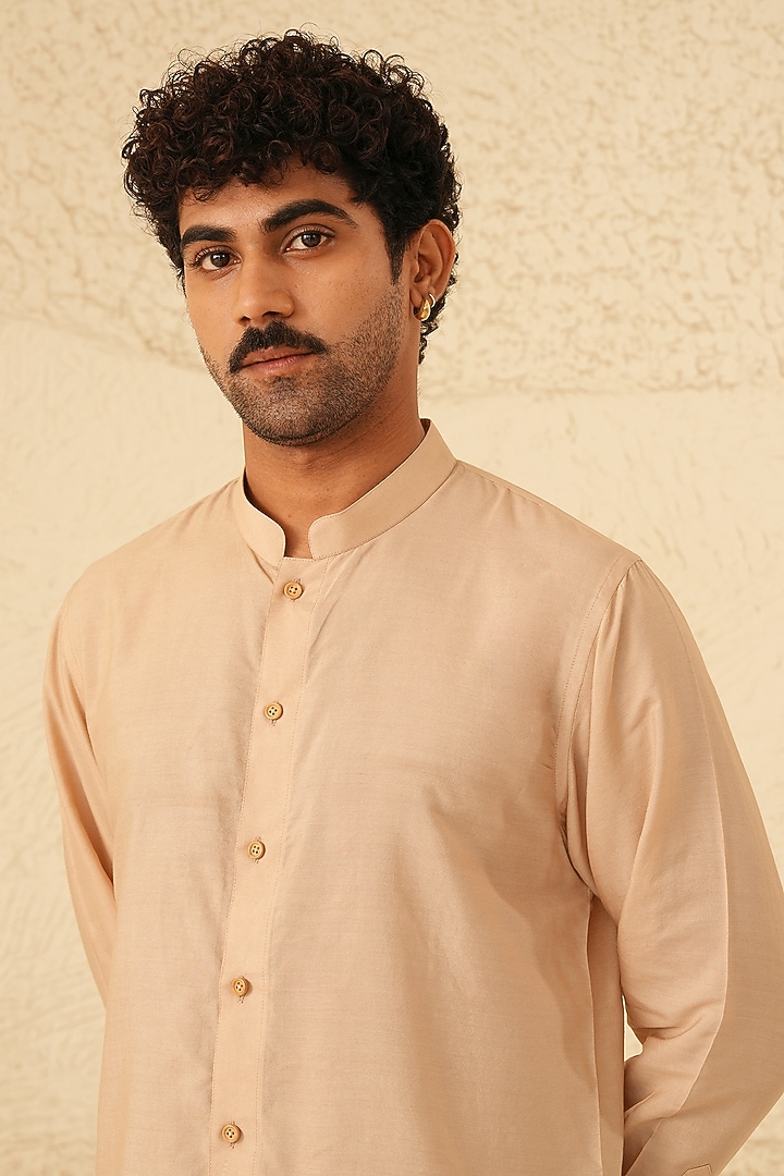 Rose Gold Cotton Silk Short Kurta Set by Shreyansh Designs at Pernia's Pop Up Shop