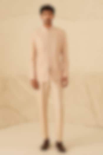 Rose Gold Dupion Silk Embroidered Groom Bandhgala Set by Shreyansh Designs at Pernia's Pop Up Shop
