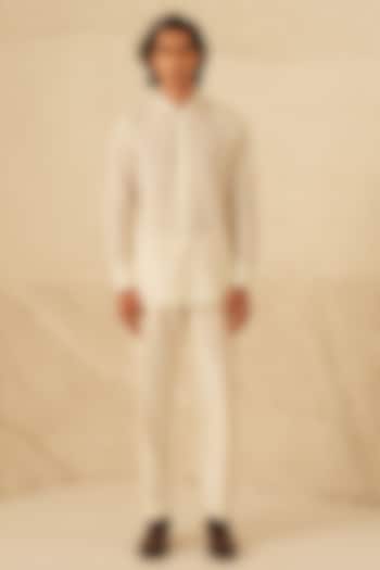 Ivory Cotton Silk Kurta Set by Shreyansh Designs at Pernia's Pop Up Shop