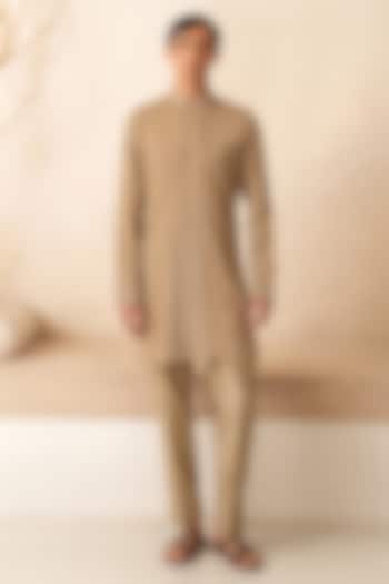 Desert Gold Cotton Silk Hand Embroidered Kurta Set by Shreyansh Designs at Pernia's Pop Up Shop