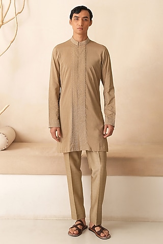 Desert Gold Cotton Silk Hand Embroidered Kurta Set by Shreyansh Designs