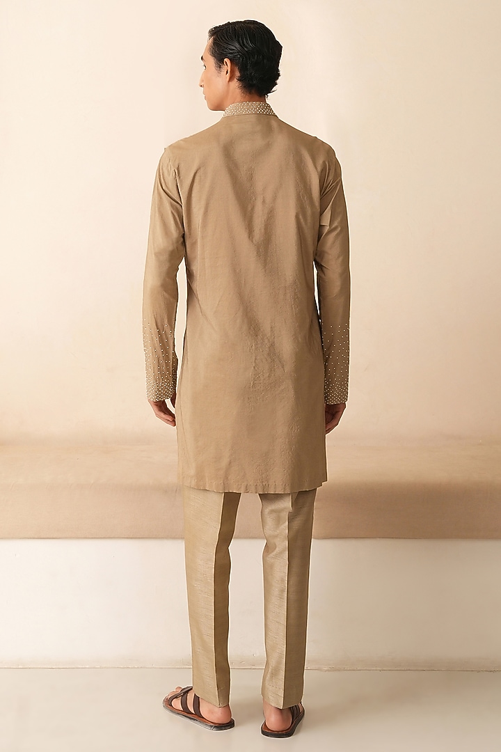 Desert Gold Cotton Silk Hand Embroidered Kurta Set by Shreyansh Designs at Pernia's Pop Up Shop