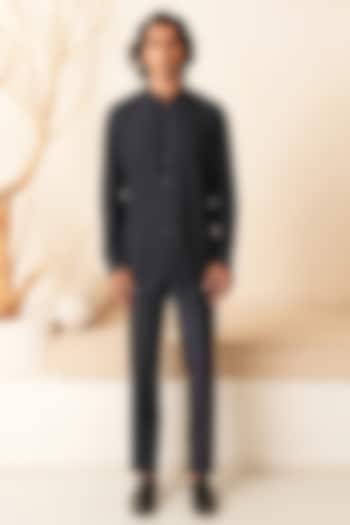 Deep Midnight Blue Cotton Silk Kurta Set by Shreyansh Designs at Pernia's Pop Up Shop