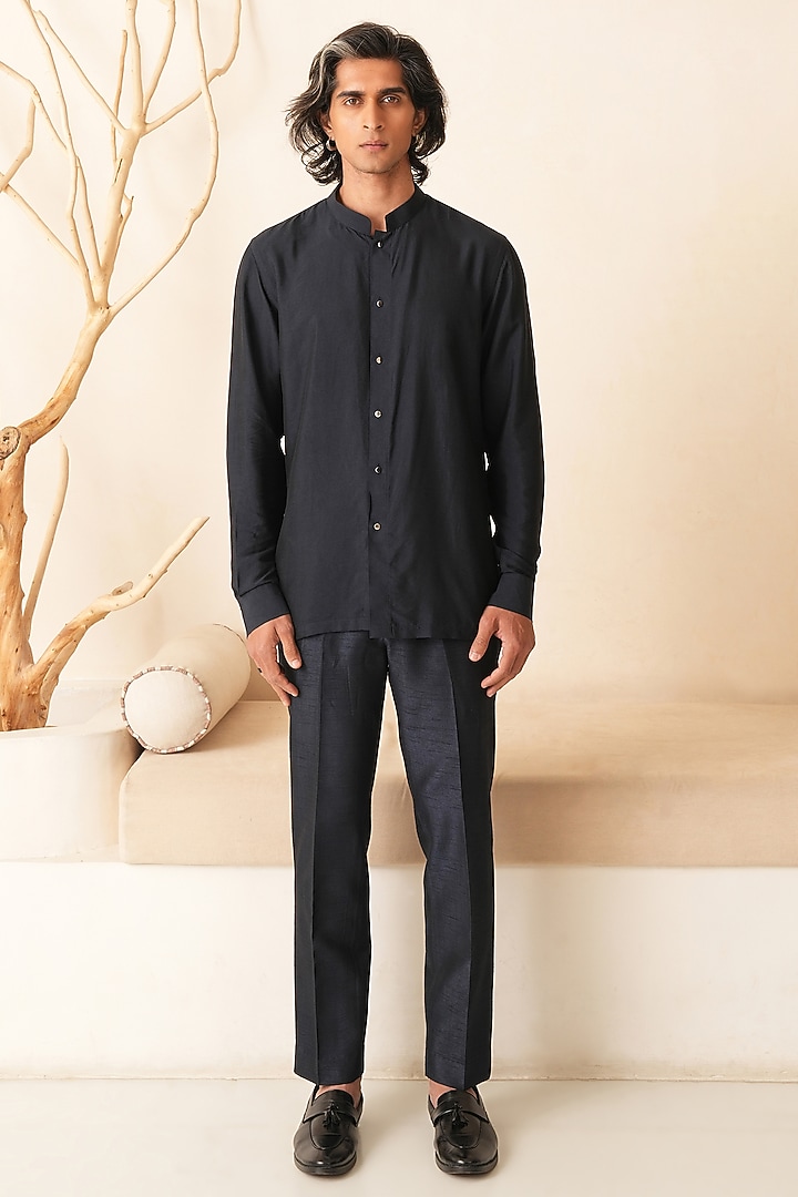 Deep Midnight Blue Cotton Silk Kurta Set by Shreyansh Designs at Pernia's Pop Up Shop