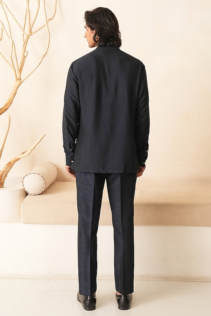 Deep Midnight Blue Cotton Silk Kurta Set by Shreyansh Designs at Pernia's Pop Up Shop