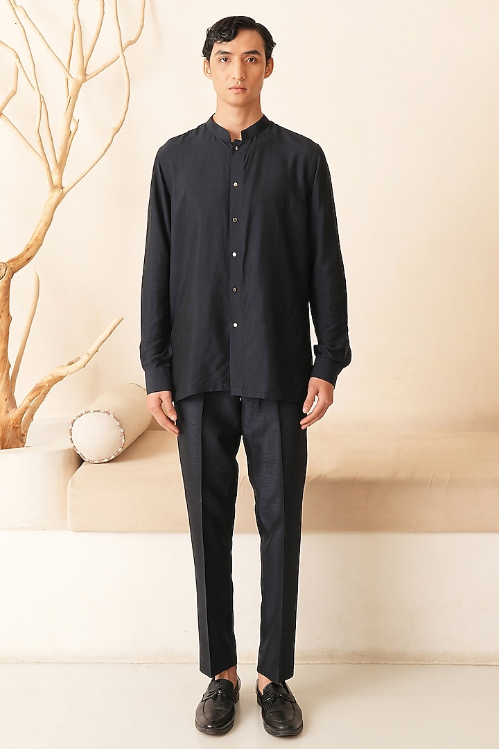 Midnight Blue Cotton Silk Kurta Set by Shreyansh Designs at Pernia's Pop Up Shop