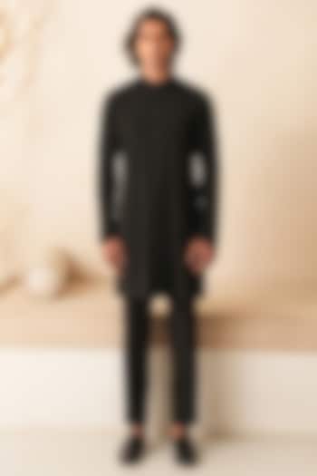 Black Cotton Silk French Knot Embroidered Kurta Set by Shreyansh Designs at Pernia's Pop Up Shop