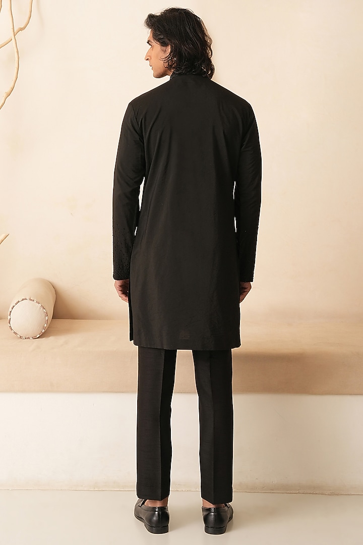 Black Cotton Silk French Knot Embroidered Kurta Set by Shreyansh Designs at Pernia's Pop Up Shop