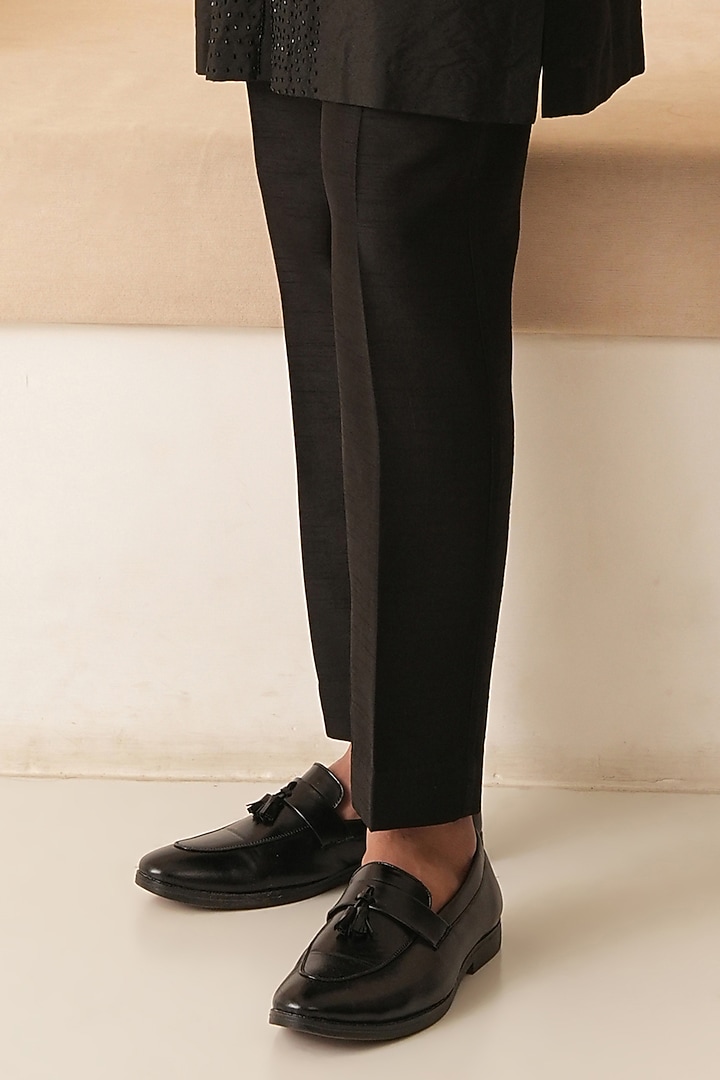 Black Cotton Silk French Knot Embroidered Kurta Set by Shreyansh Designs at Pernia's Pop Up Shop