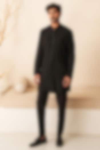 Black Cotton Silk Hand Embroidered Kurta Set by Shreyansh Designs at Pernia's Pop Up Shop