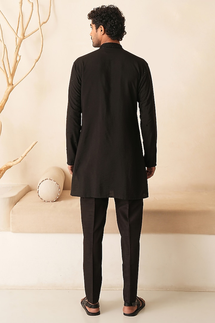 Black Cotton Silk Hand Embroidered Kurta Set by Shreyansh Designs at Pernia's Pop Up Shop
