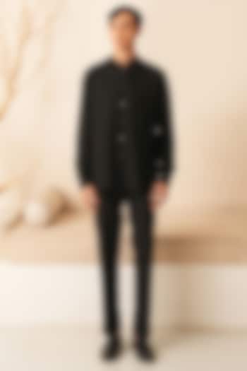Black Cotton Silk Short Kurta Set by Shreyansh Designs at Pernia's Pop Up Shop