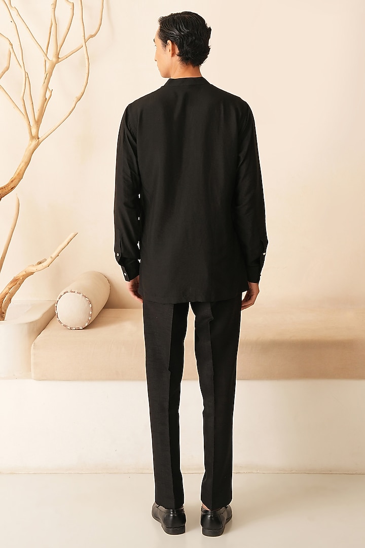 Black Cotton Silk Short Kurta Set by Shreyansh Designs at Pernia's Pop Up Shop