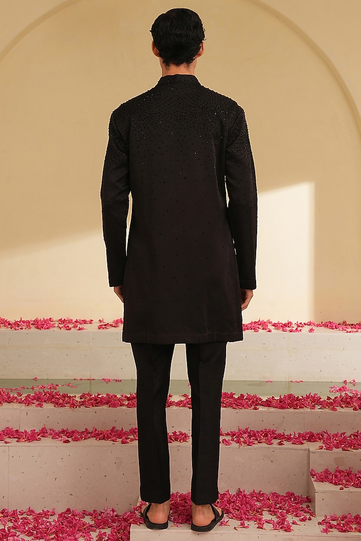 Black Swiss Silk Hand Embroidered Kurta Set by Shreyansh Designs at Pernia's Pop Up Shop