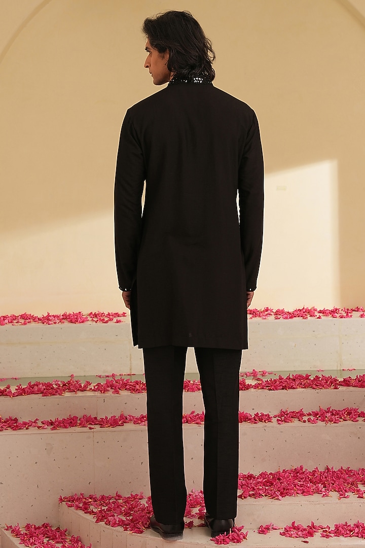 Black Cotton Silk Hand Embroidered Kurta Set by Shreyansh Designs at Pernia's Pop Up Shop