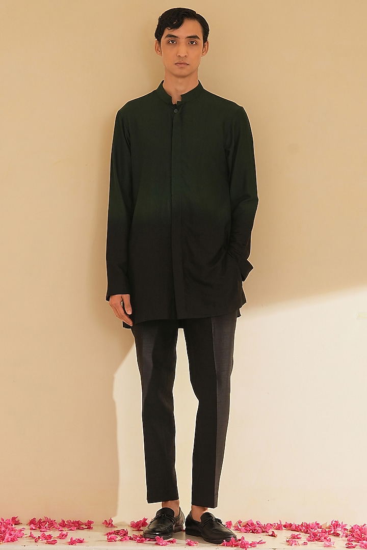 Green & Black Ombre Cotton Silk Kurta Set by Shreyansh Designs at Pernia's Pop Up Shop