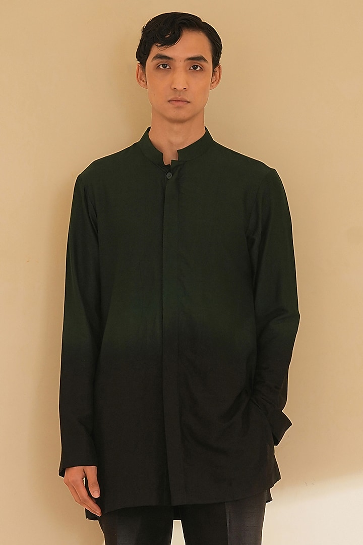 Green & Black Ombre Cotton Silk Kurta Set by Shreyansh Designs at Pernia's Pop Up Shop