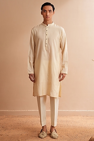 Milky White Cotton Silk Kurta Set by Shreyansh Designs