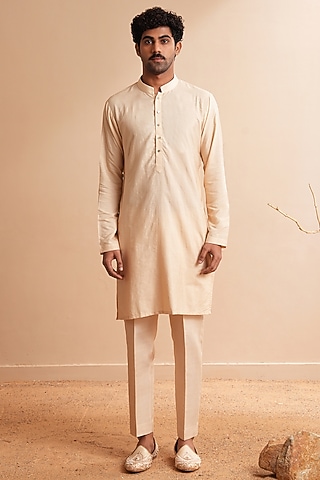 Rose Gold Cotton Silk Kurta Set by Shreyansh Designs