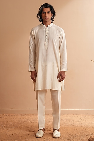 Milky White Cotton Silk Kurta Set by Shreyansh Designs