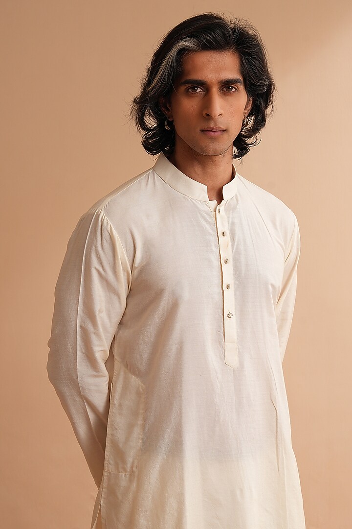Milky White Cotton Silk Kurta Set by Shreyansh Designs at Pernia's Pop Up Shop