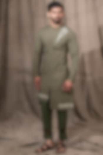 Olive Green Cotton Linen Kurta by Shreyansh Designs
