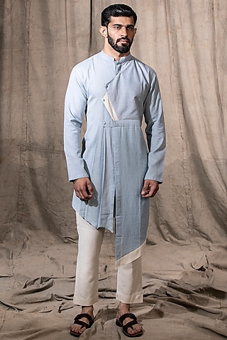 Aqua Cotton Linen Kurta by Shreyansh Designs