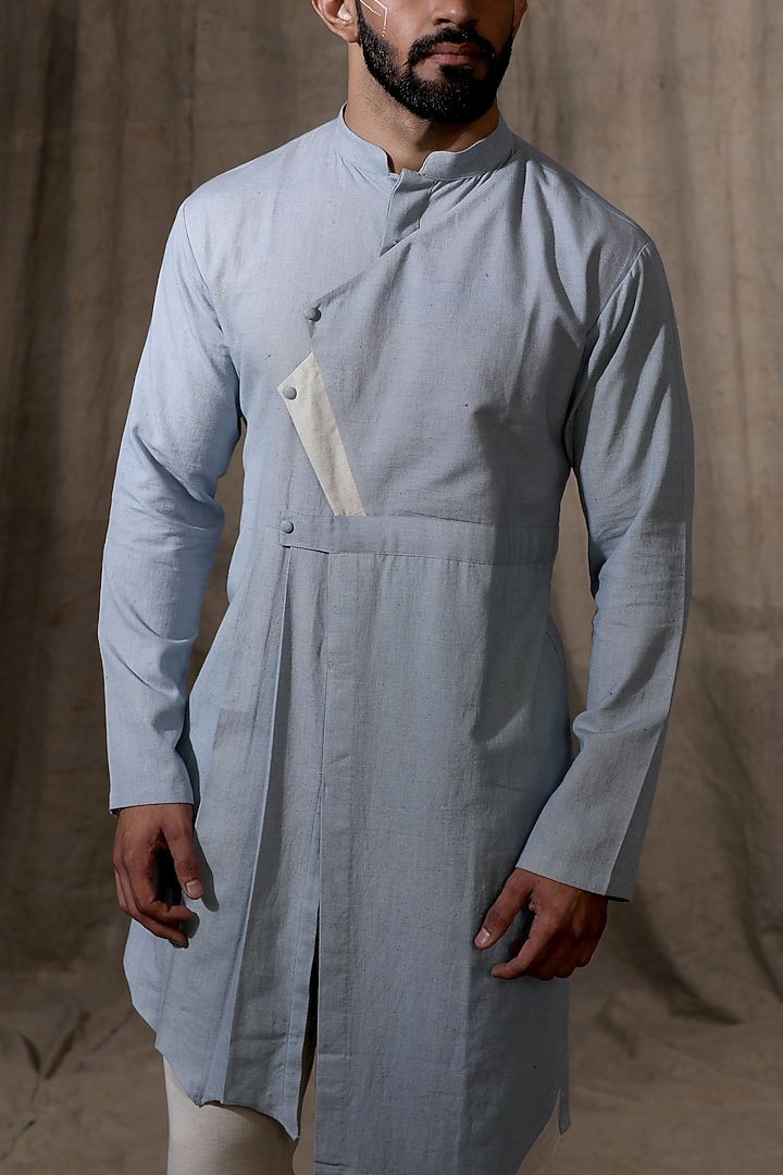 Aqua Cotton Linen Kurta by Shreyansh Designs at Pernia's Pop Up Shop