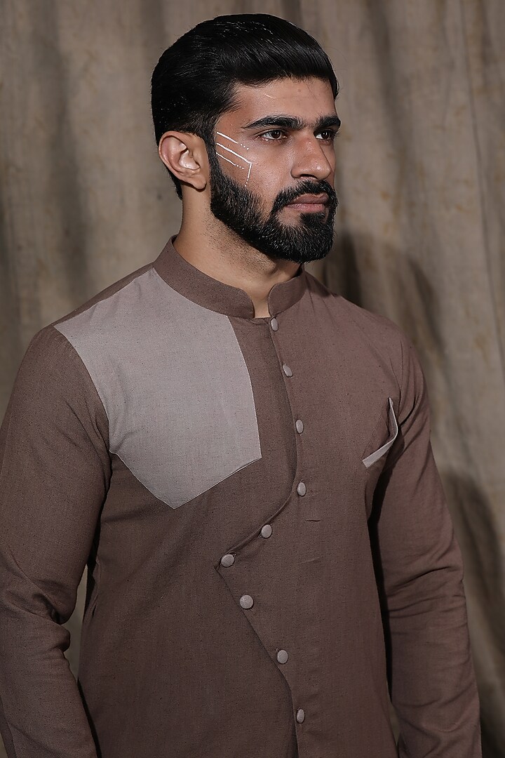 Mud Brown Cotton Linen Kurta by Shreyansh Designs at Pernia's Pop Up Shop