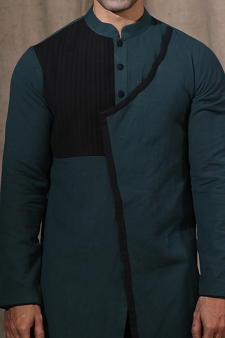 Green Cotton Linen Asymmetrical Kurta by Shreyansh Designs at Pernia's Pop Up Shop