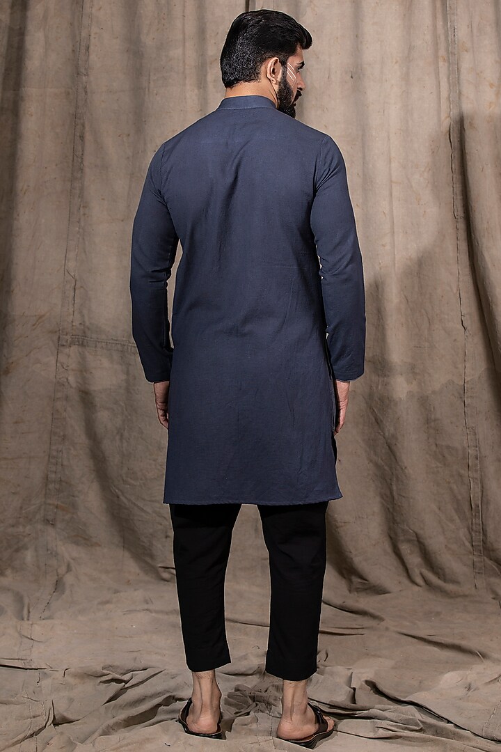 Blue Cotton Linen Kurta by Shreyansh Designs at Pernia's Pop Up Shop