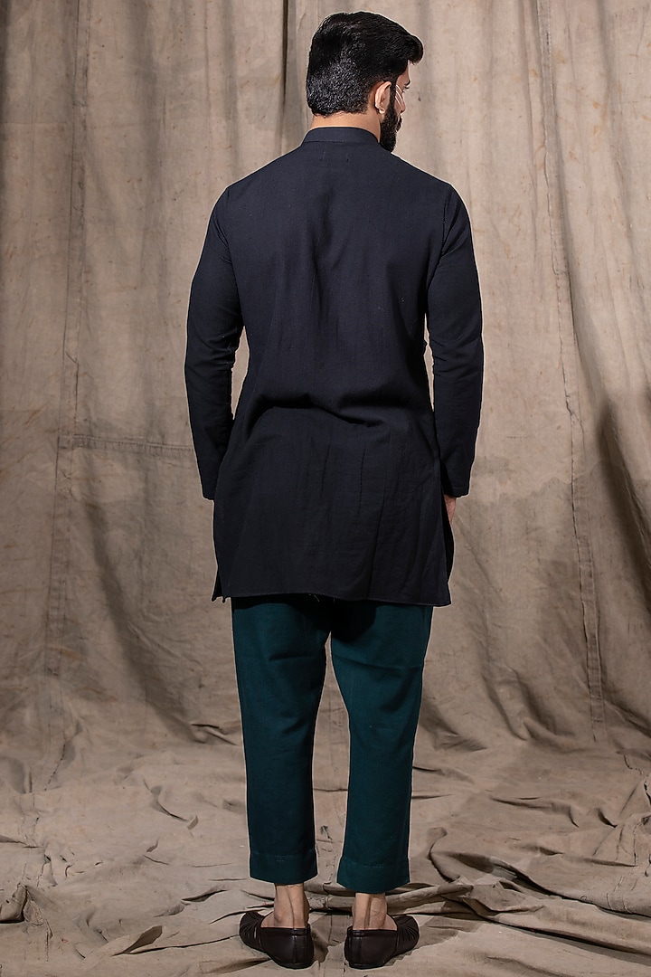 Black Cotton Linen Kurta by Shreyansh Designs at Pernia's Pop Up Shop