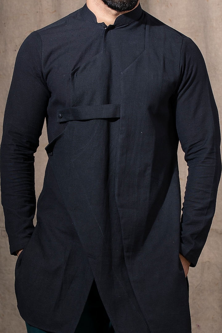 Black Cotton Linen Kurta by Shreyansh Designs at Pernia's Pop Up Shop