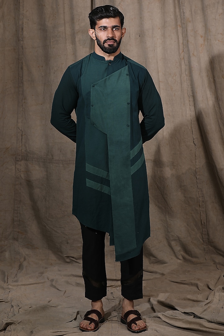 Green Cotton Linen Kurta by Shreyansh Designs at Pernia's Pop Up Shop