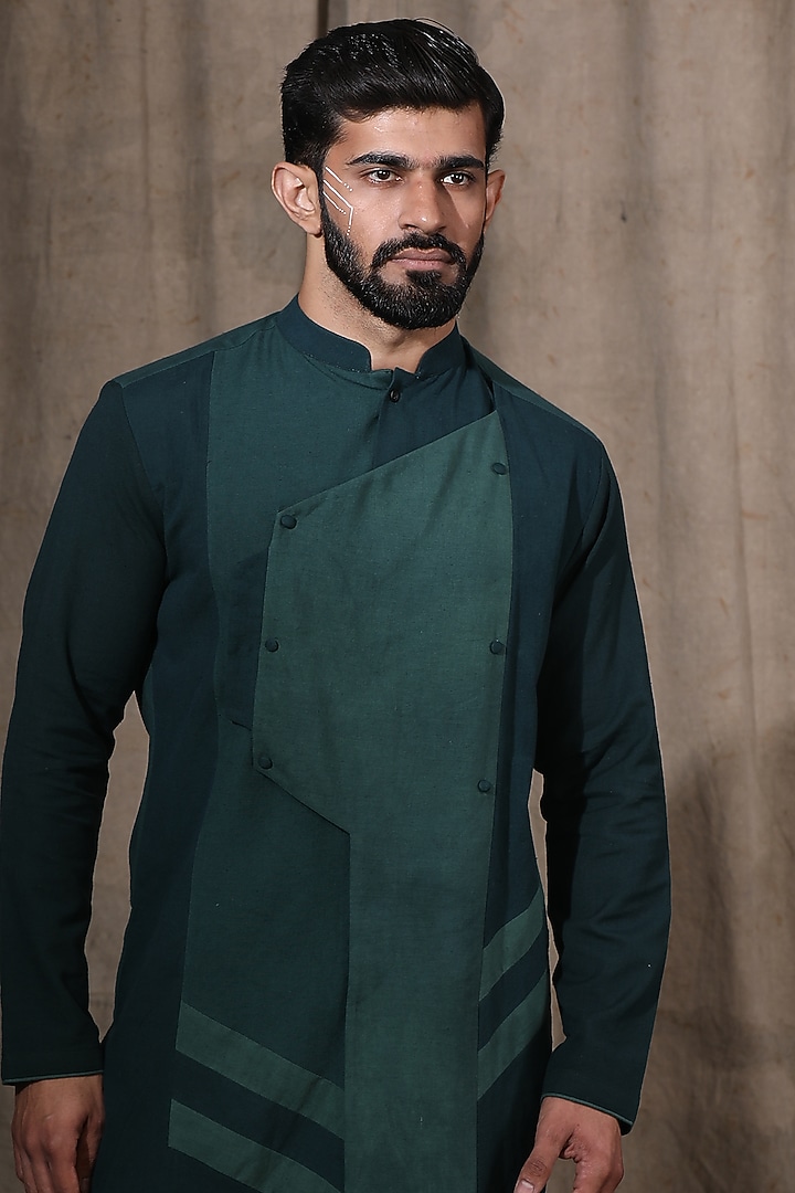 Green Cotton Linen Kurta by Shreyansh Designs at Pernia's Pop Up Shop