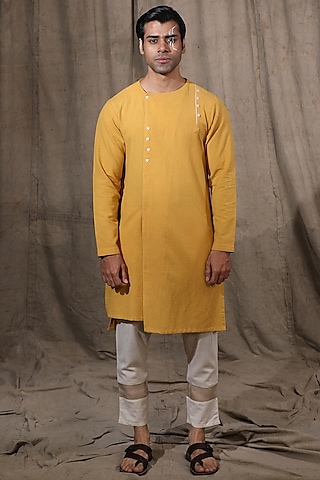 Mustard Cotton Linen Kurta by Shreyansh Designs