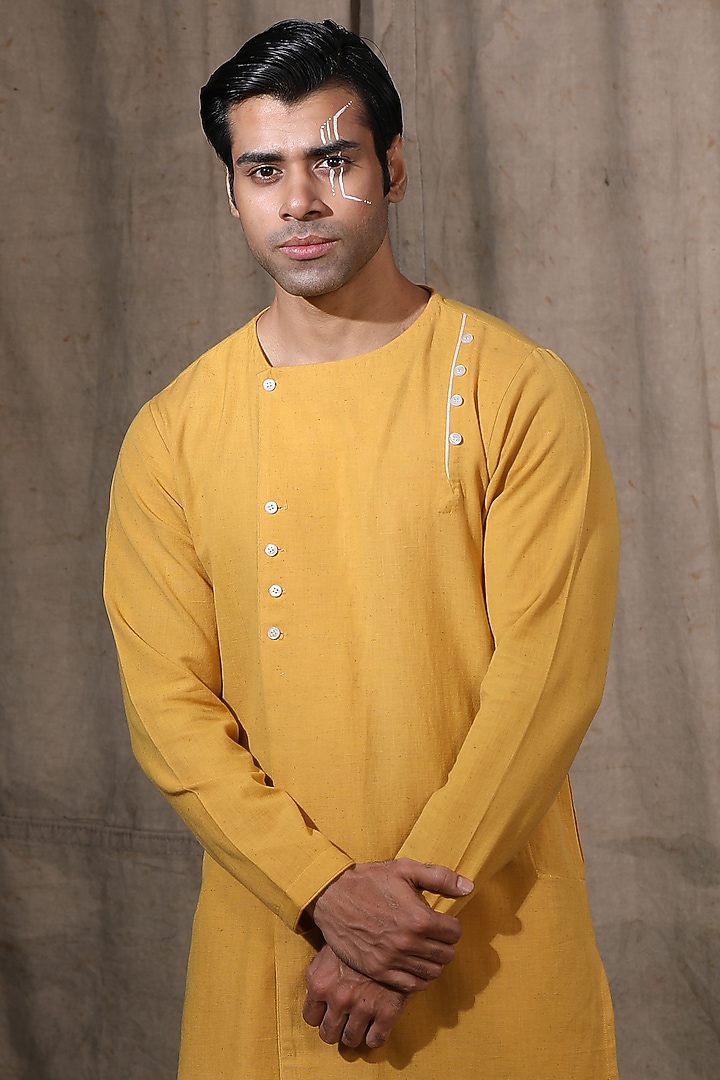 Mustard Cotton Linen Kurta by Shreyansh Designs at Pernia's Pop Up Shop