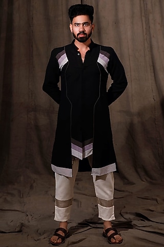 Black Cotton Linen Kurta by Shreyansh Designs