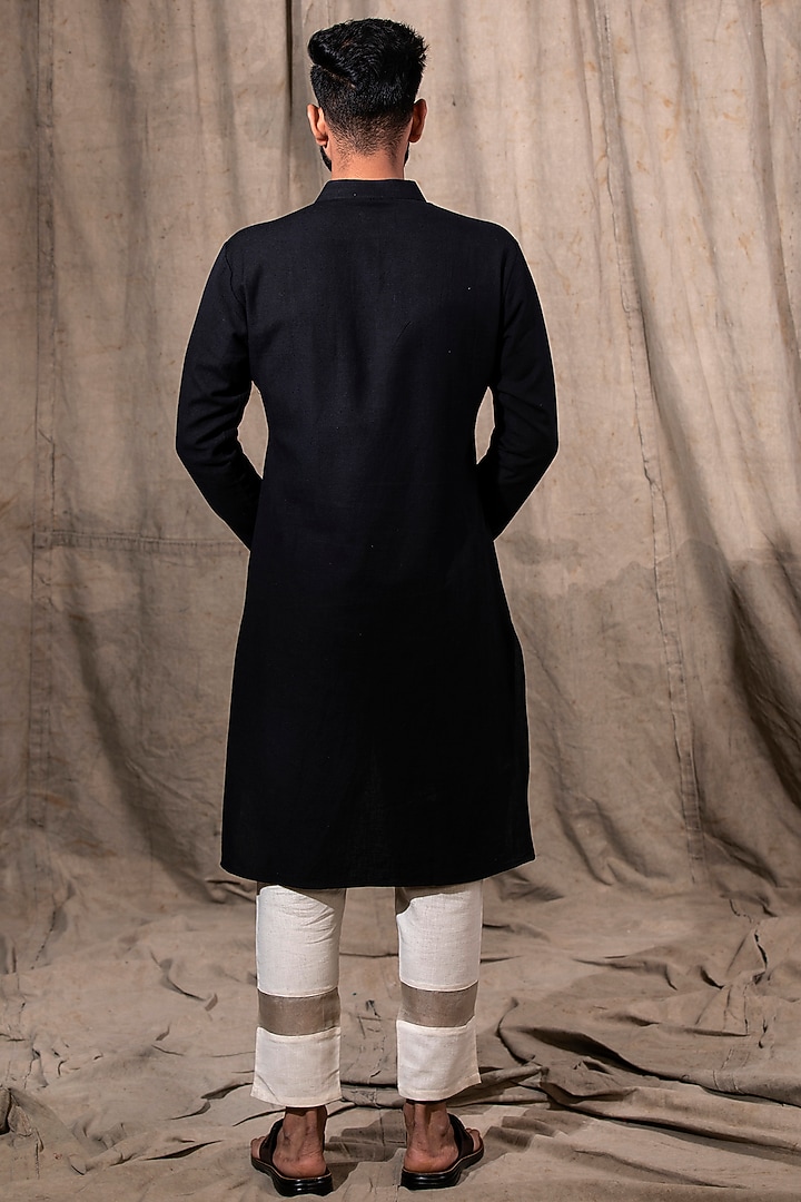 Black Cotton Linen Kurta by Shreyansh Designs at Pernia's Pop Up Shop