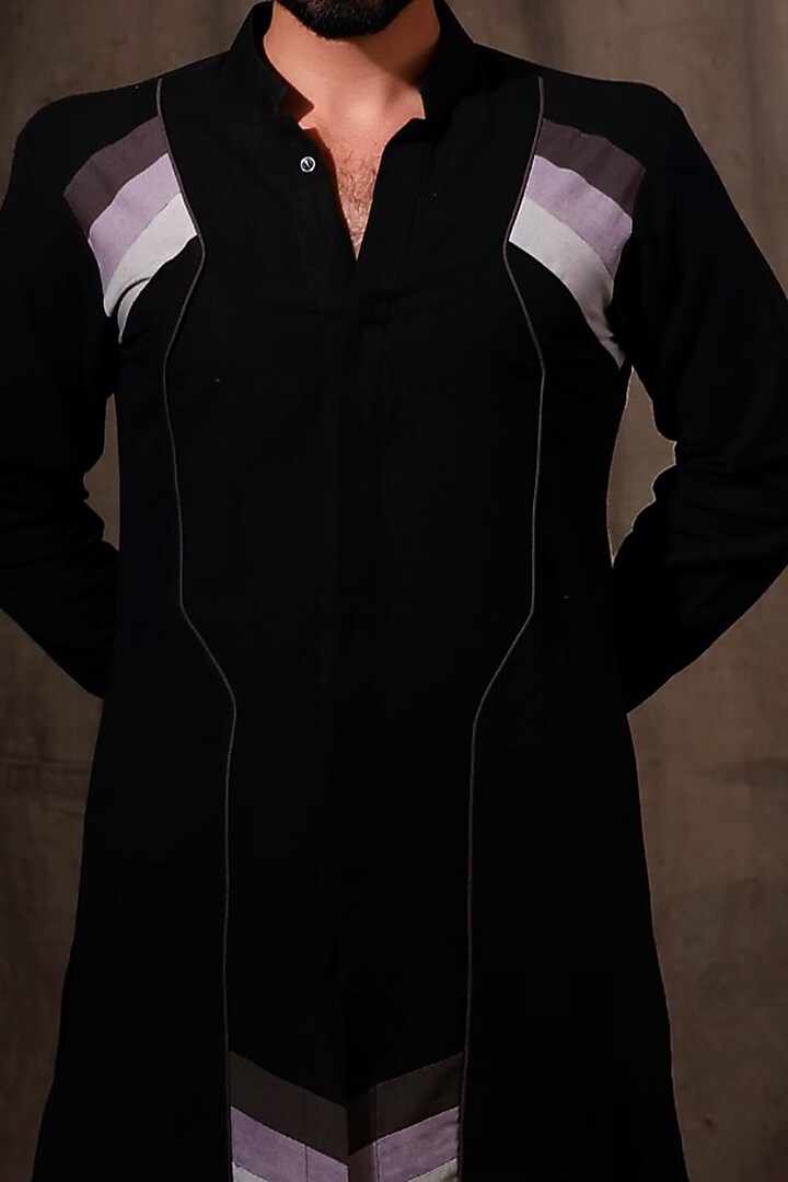 Black Cotton Linen Kurta by Shreyansh Designs at Pernia's Pop Up Shop