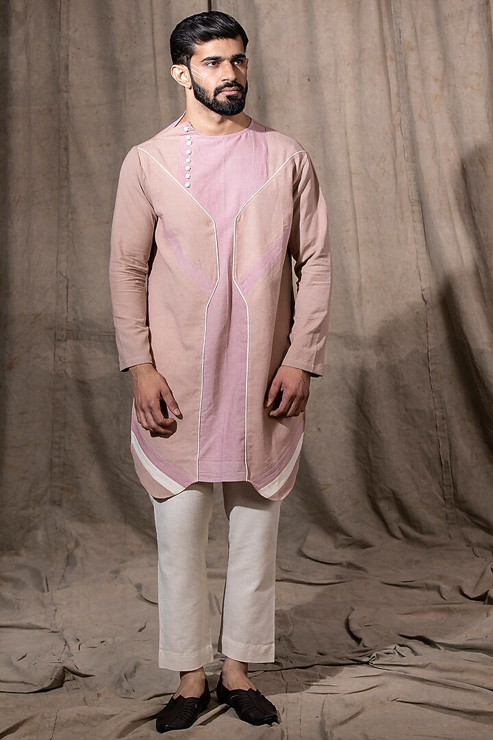 Blush Pink Cotton Linen Kurta by Shreyansh Designs at Pernia's Pop Up Shop